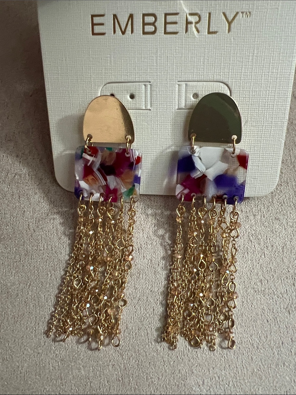 NWT Kohl's Emberly Gold Tassel Drop Earrings with Multicolor Resin Accents